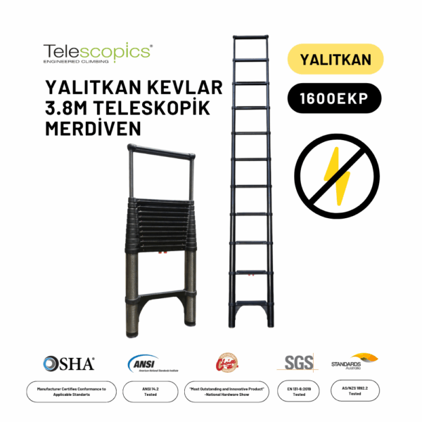 3.8m Kevlar Yalıtkan Uzatma Teleskopik Merdiven AC25KV - 1600EKP