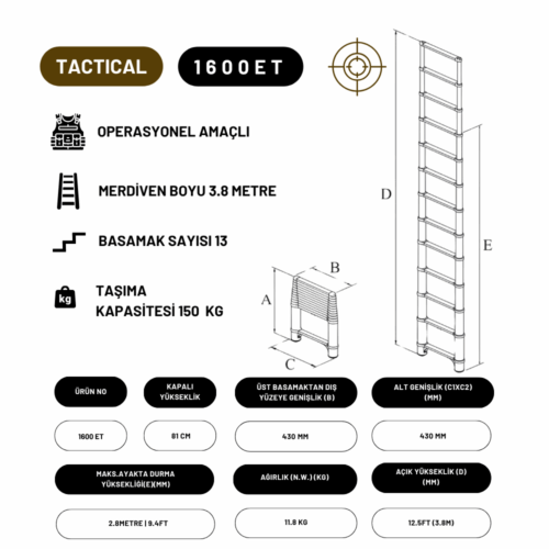 3.8M Askeri ve Taktik Amaçlı Tam Otomatik Teleskopik Merdiven - 1600ET TACTICAL - Görsel 3