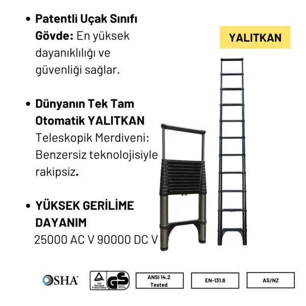 3.2m Kevlar Yalıtkan Uzatma Teleskopik Merdiven AC25KV - 1400EKP - Görsel 4