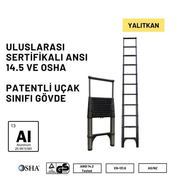 3.2m Kevlar Yalıtkan Uzatma Teleskopik Merdiven AC25KV - 1400EKP - Görsel 5