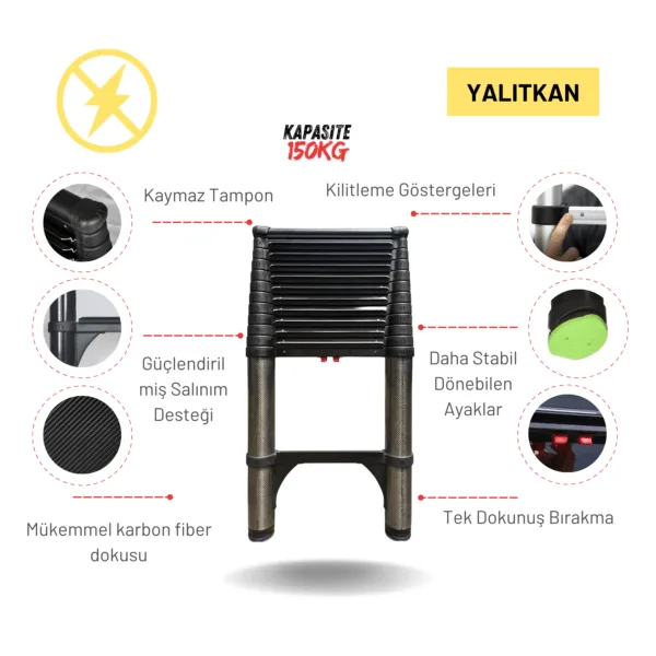 3.2m Kevlar Yalıtkan Uzatma Teleskopik Merdiven AC25KV - 1400EKP - Görsel 6