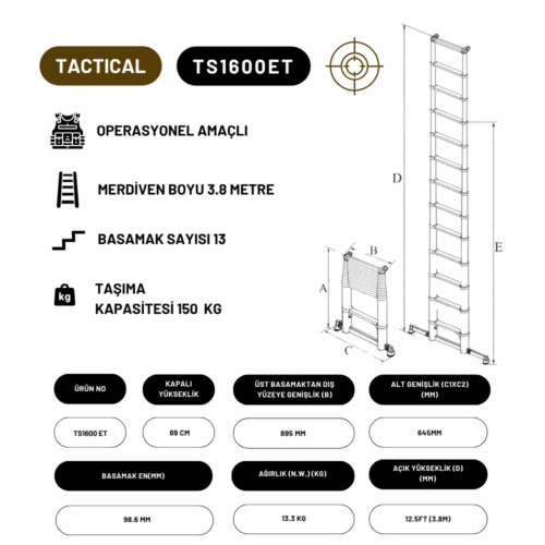 3.8M Askeri ve Taktik Amaçlı Tam Otomatik Teleskopik Merdiven - TS1600ET TACTICAL - Görsel 3
