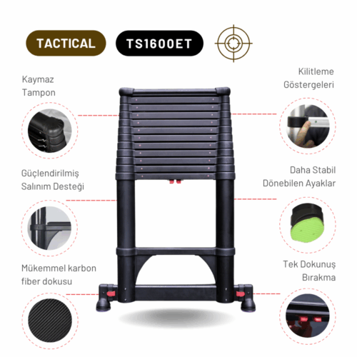 3.8M Askeri ve Taktik Amaçlı Tam Otomatik Teleskopik Merdiven - TS1600ET TACTICAL - Görsel 5