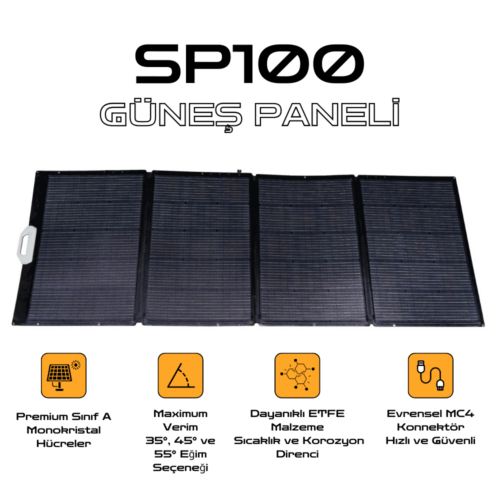 Portable Solar Panel 100W – IP67 Waterproof – 3-Angle Adjustment – Foldable Solar-Powered Charger | SP100