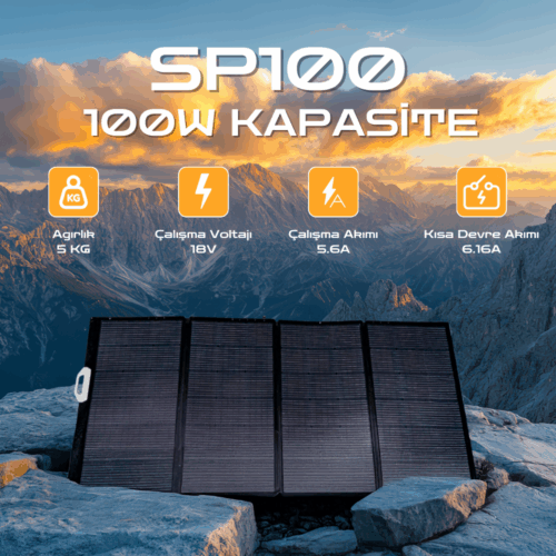Taşınabilir Güneş Paneli 100W - IP67 Su Geçirmez - 3 Açılı Ayar - Katlanabilen Güneş Enerjili Şarj Cihazı | SP100 - Görsel 2