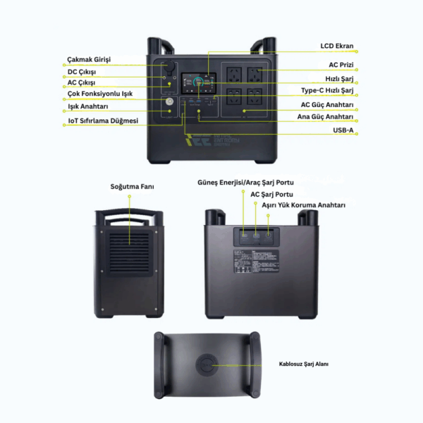 1920Wh | 4000W Max. LifePO4 Taşınabilir Güç Kaynağı Aplikasyon Kablosuz Şarj Operasyonel Kullanım +4000 üstü Döngü %99.99 BMS ÇOKLU ÇIKIŞ | SINGO2000PRO - Görsel 9