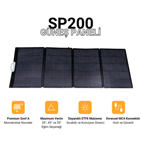 Portable Solar Panel 200W – IP67 Waterproof – 3-Angle Adjustment – Foldable Solar Charging Device | SP200 - Image 1