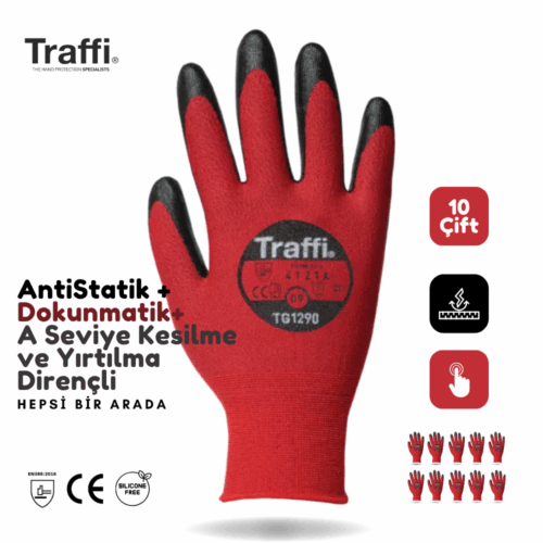 10 ÇİFT TG1290 Dokunmatik Antistatik A Seviye Kesilme Yırtılma Dirençli Çok Amaçlı İş Eldiveni