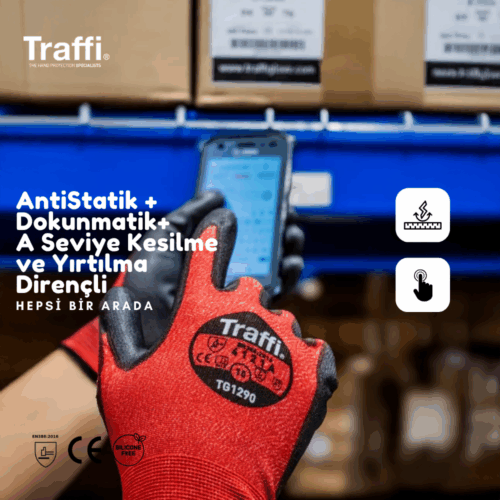 TG1290 Dokunmatik Antistatik A Seviye Kesilme Yırtılma Dirençli Çok Amaçlı İş Eldiveni - Görsel 4
