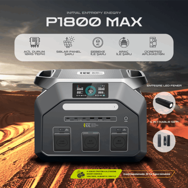 1024Wh | 3600W Max. LifePO4 Taşınabilir Güç Kaynağı Ücretsiz Aplikasyon Dahili Fener ve Kablo Seti +4000 üstü Döngü %99.99 BMS ÇOKLU ÇIKIŞ | P1800 - Görsel 5