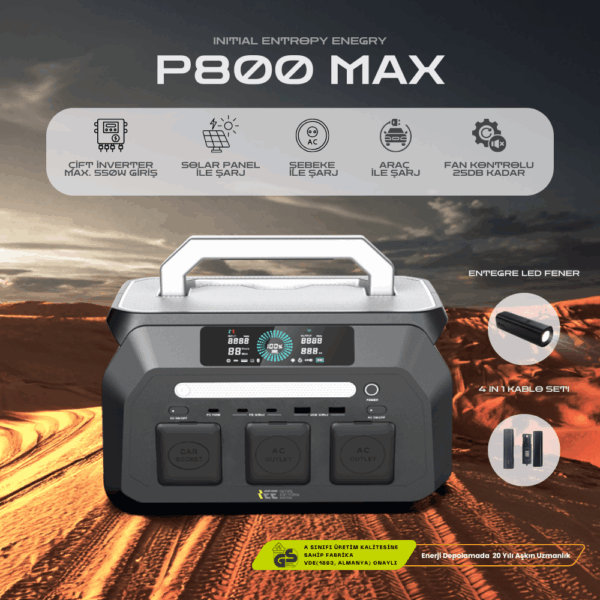 512Wh | 1600W Max. LiFePO4 Portable Power Station with Built-in Flashlight and Cable Set +4000 Cycles • 99.99% BMS • MULTIPLE OUTPUTS | P800 - Image 4