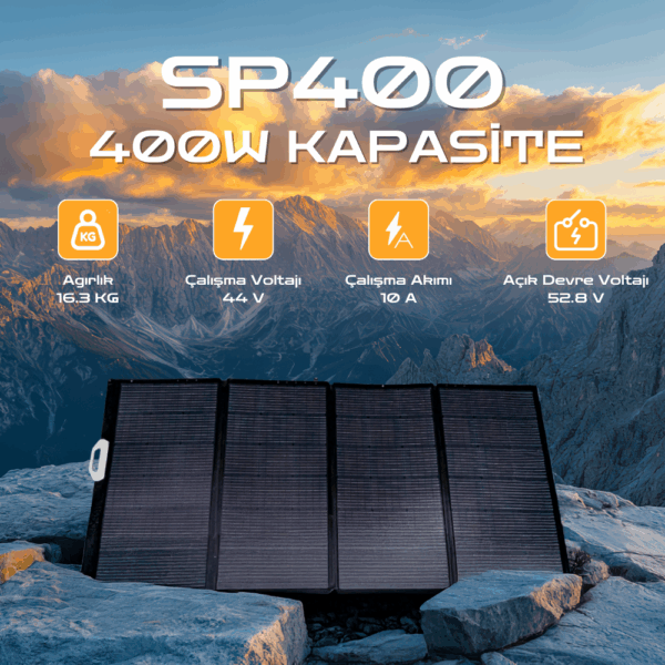 Taşınabilir Güneş Paneli 400W - IP67 Su Geçirmez - 3 Açılı Ayar - Katlanabilen Güneş Enerjili Şarj Cihazı | SP400 - Görsel 2
