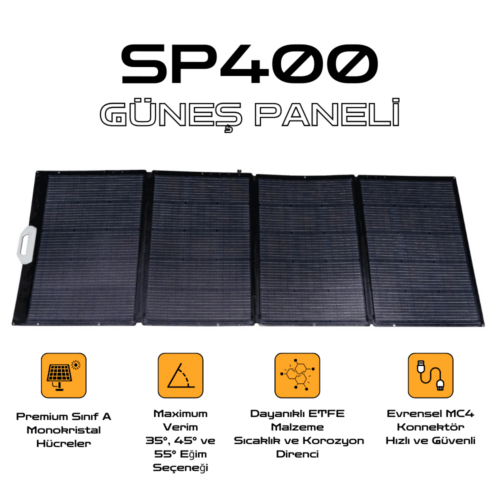 Taşınabilir Güneş Paneli  400W - IP67 Su Geçirmez - 3 Açılı Ayar - Katlanabilen Güneş Enerjili Şarj Cihazı | SP400