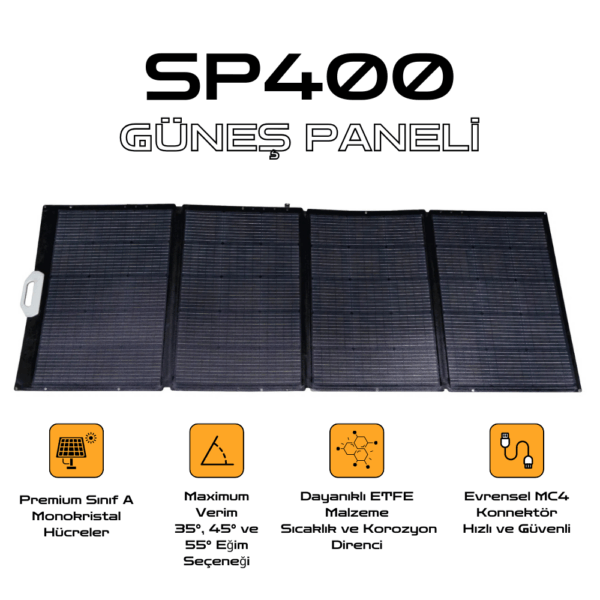 Taşınabilir Güneş Paneli 400W - IP67 Su Geçirmez - 3 Açılı Ayar - Katlanabilen Güneş Enerjili Şarj Cihazı | SP400 - Görsel 1